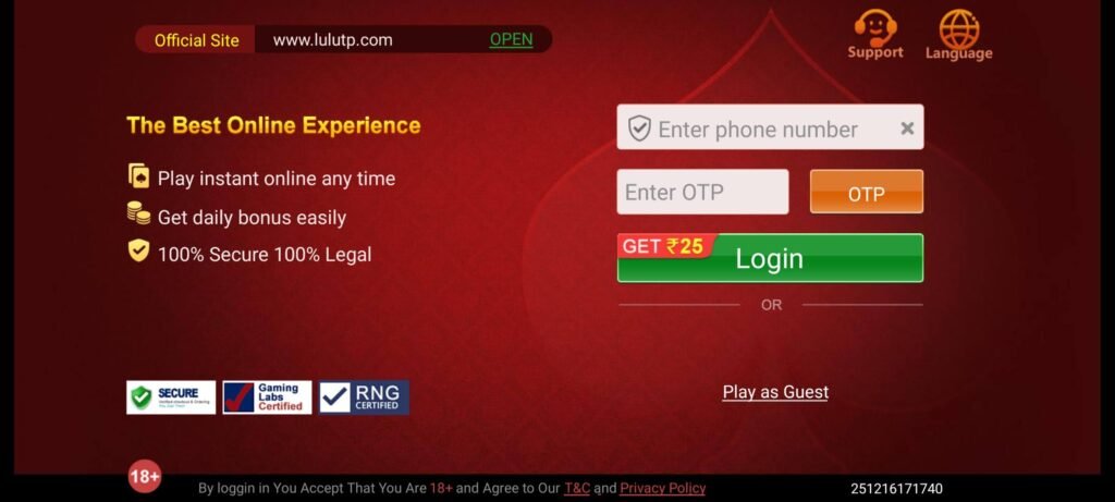 Teen Patti Lulu APK in Login Mobile Number - Get ₹25 Signup Bonus